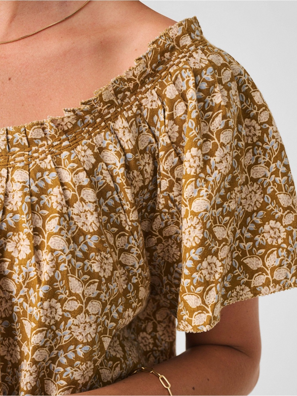 Faherty Annabelle Top - Golden Theodora Floral Linen Blouse Size XS - Picture 8 of 9